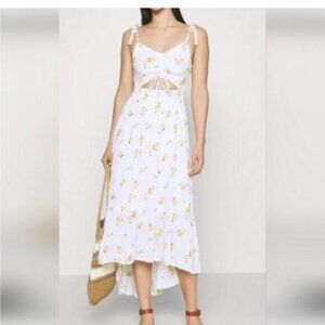 White Floral Tie-Front Midi Dress